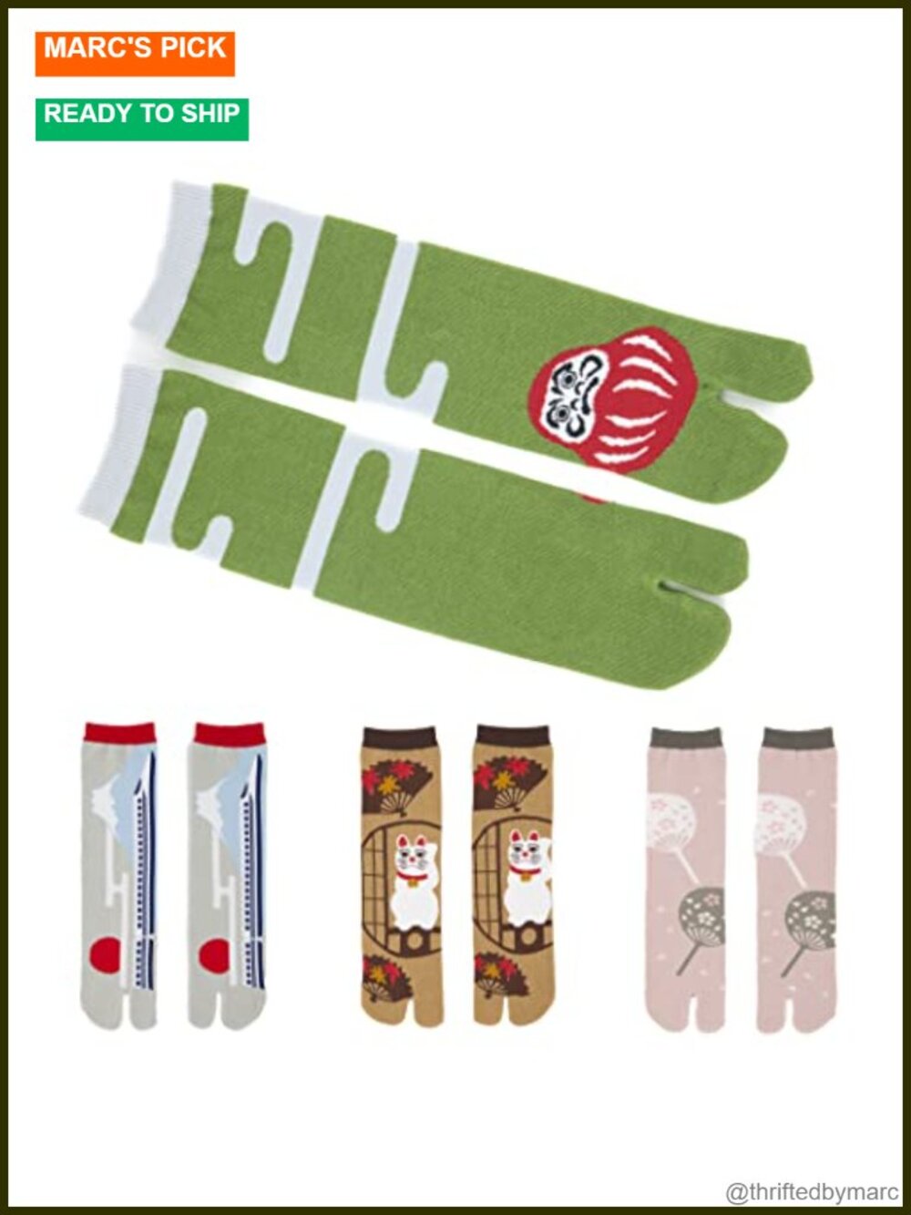 Japanese Tabi Socks Split Toe Novelty Crew Cotton Polyester 4 Pack
